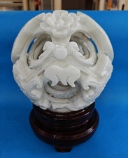Wonderful Puzzle Sphere Ball Hand Carved 6 Layer Ball White Jade W/ Stand ~huge!