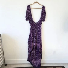 Lotustraders Purple Paisley Maxi Dress Boho Peasany Viking Renaissance Milkmaid