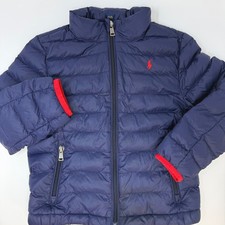 Polo Ralph Lauren Boys Size 5 Navy Blue Puffer Jacket Red Pony Logo Quilted Zip