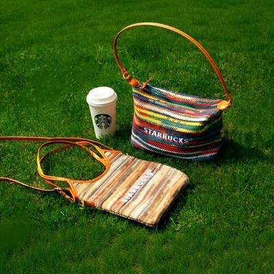 Starbucks Spring Rainbow /Earth Stripe Woven Shoulder Bag handbag