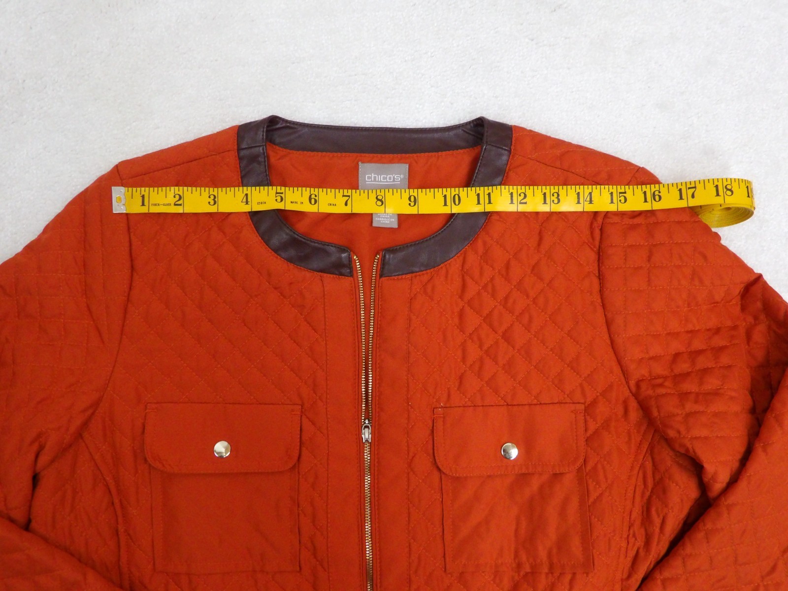 Chicos Rustic Orange Quilted Jacket Zip-Up Faux L… - image 4