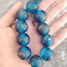 Vintage Blue Glass Bead Bracelet Phoenix Tail Design 20mm 10 Beads Collectible