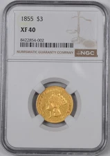 1855 Three Dollar Gold Indian Princess / $3 / NGC XF40