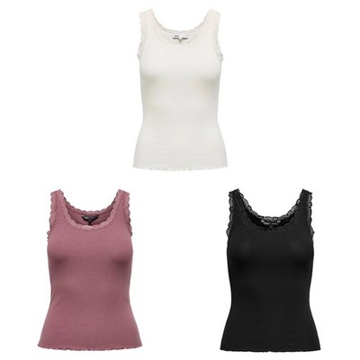 ONLY Damen T-Shirt ONLSARA SHARAI LIFEW Tank Top Spitze Gerippt Rundhals