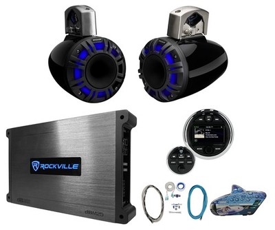 Kicker 51KMTCXL65 6.5'' Horn Loaded Marine Wakeboard Tower Speakers+Receiver+Amp