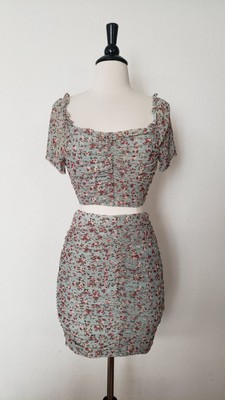 Urban Outfitters Skirt Set New Size Small XS Sage Floral Cropped 2 Piece Date