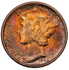 1945 S Mercury Silver Dime 10C MS+ Star Eye Appeal Rainbow Double sided Toning