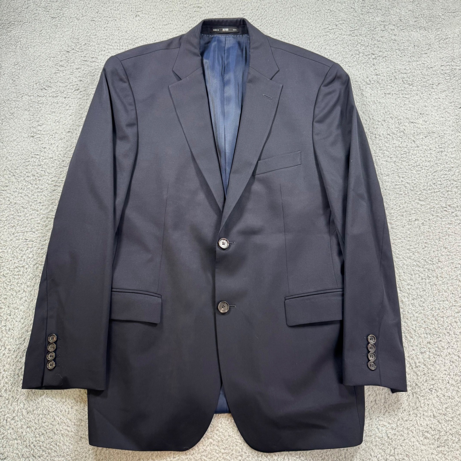 HUGO BOSS Navy Blue Wool Two Button Blazer Suit Jacket Mens 40R