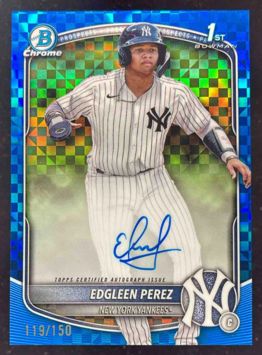 2025 Bowman Chrome Autographs Blue X-Fractor #CPA-EPZ Edgleen Perez RC Auto /150