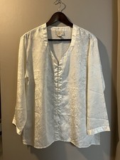 Vintage Victoria's Secret Long Sleeve Ivory Satin Pajama Top Gold Label Small