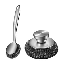 Steel Wool Scrubber Dish Brush with Ergonomic Handle for Deep Cleaning Brushes