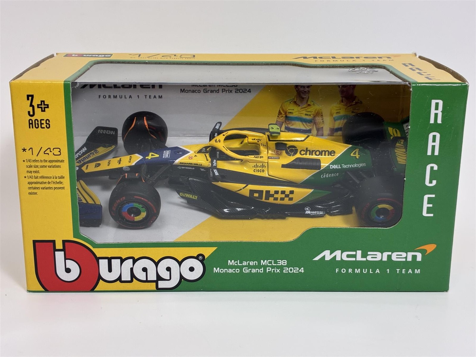 Lando Norris #4 McLaren MCL38 2024 Monaco GP Senna Livery 1:43 Bburago 38214NS