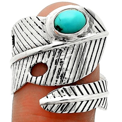 Verstellbarer Feder - natürlicher Türkis Morenci Mine 925 Silber Ring Gr.7,5 R-1473