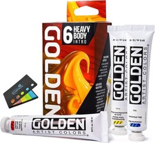 Golden Artist Color Heavy Body Acrylics, 6-Color Intro Set, Professional Acrylic