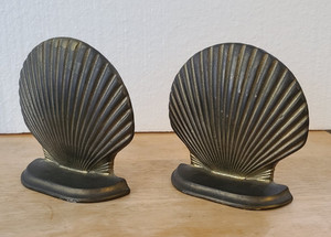 Vintage Solid Brass/Bronze Scallop Shell Book End Pair