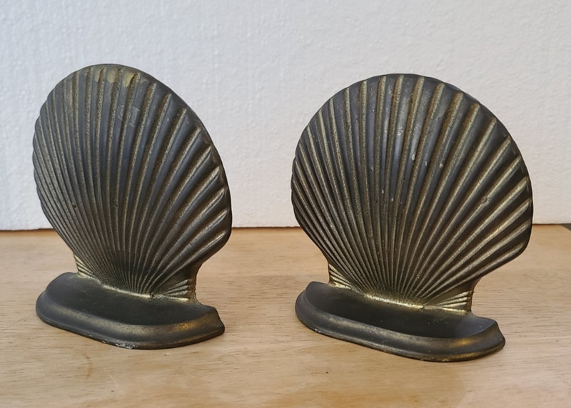 Vintage Solid Brass/Bronze Scallop Shell Book End Pair