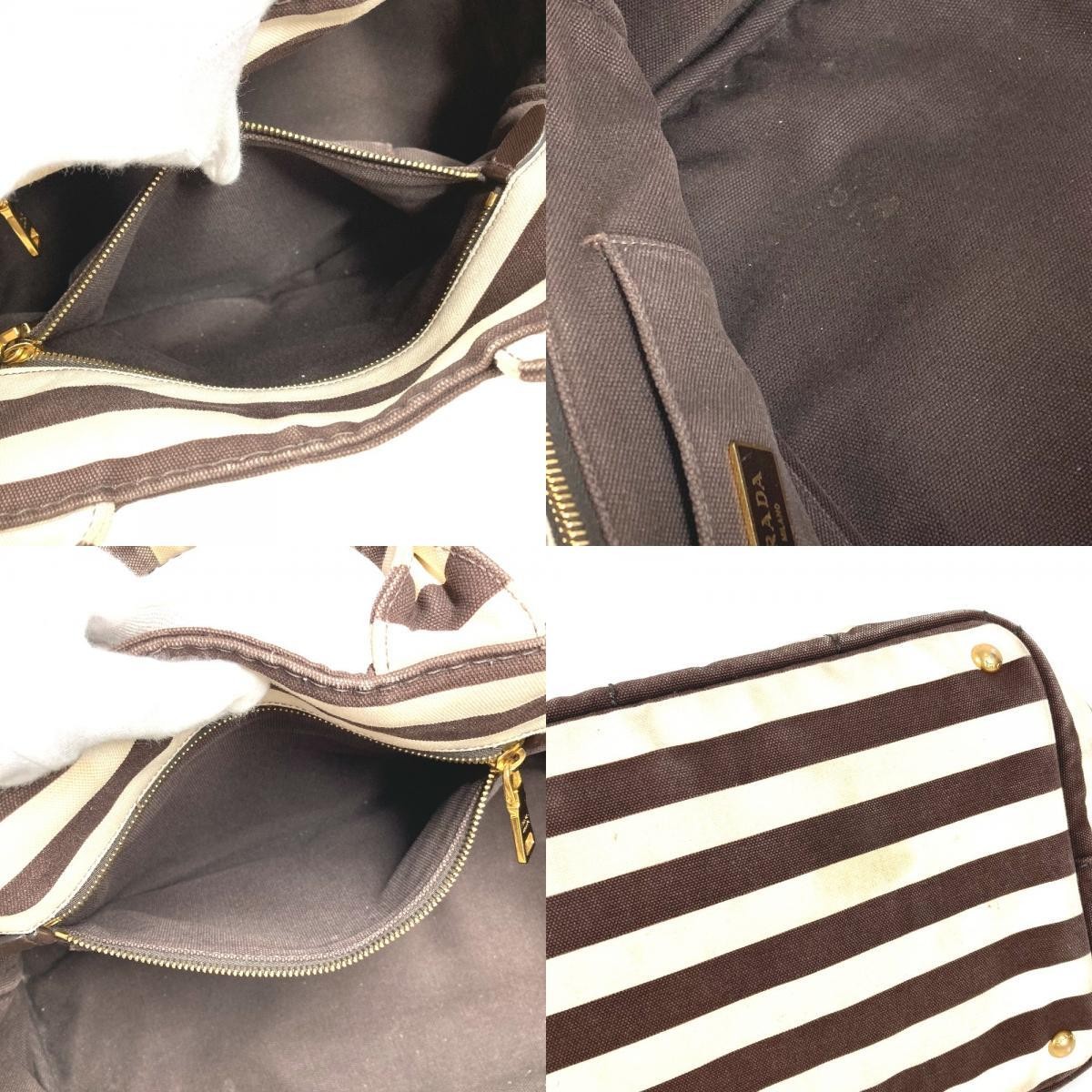 PRADA Canapa Logo Border Bag Tote Bag Handbag Brown Ladies Used from japan thumbnail 9