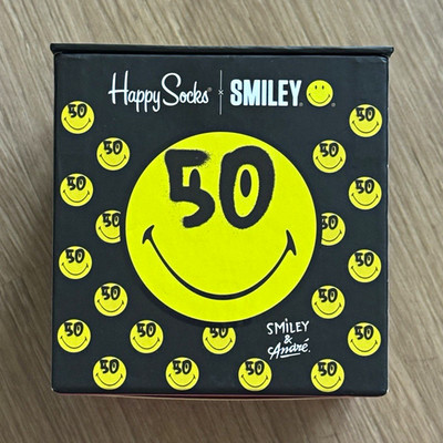 Happy Socks x Smiley Socken 3 Paar Set UK 4-7 Bio-Baumwolle Mehrfarbig