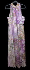 Johnny Was L Riona Silk Maxi Dress Dallia Floral Print Chiffon Halter Long $480