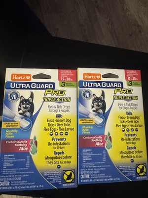 (2) Hartz Ultra Guard Pro Triple Action Guard Flea  & Tick Drops Dogs 15-30 Lbs