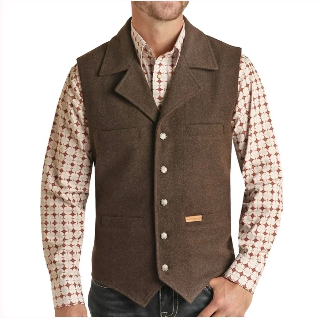 Powder River Outfitters Mens Dark Heather Wool Vest XXL Western Rodeo Cowboy - product detail image 9