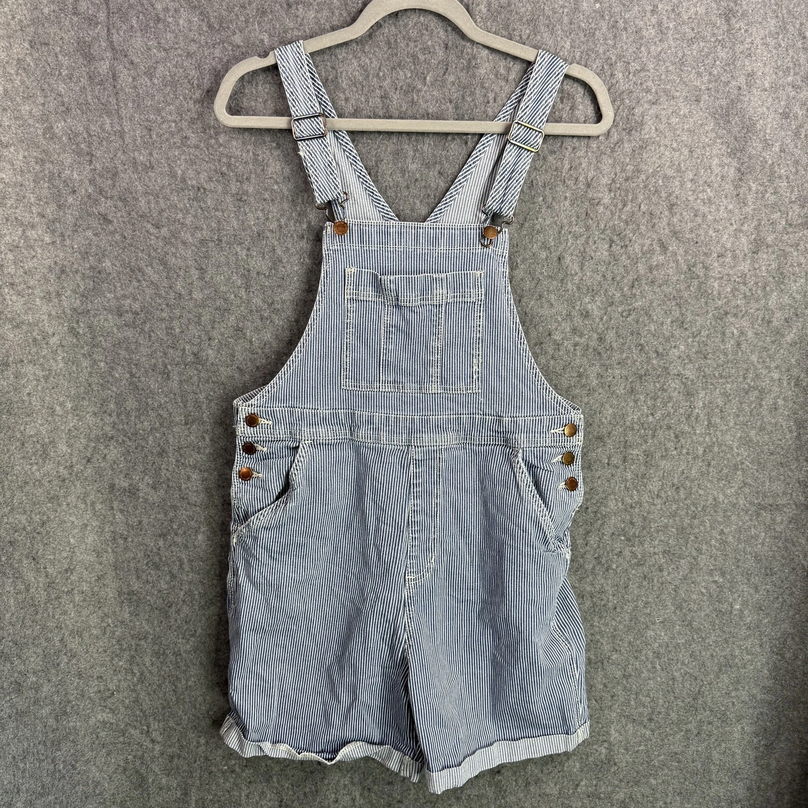 Universal Thread Women's Size 6 Blue White Pinstripe Overalls Shortall Romper