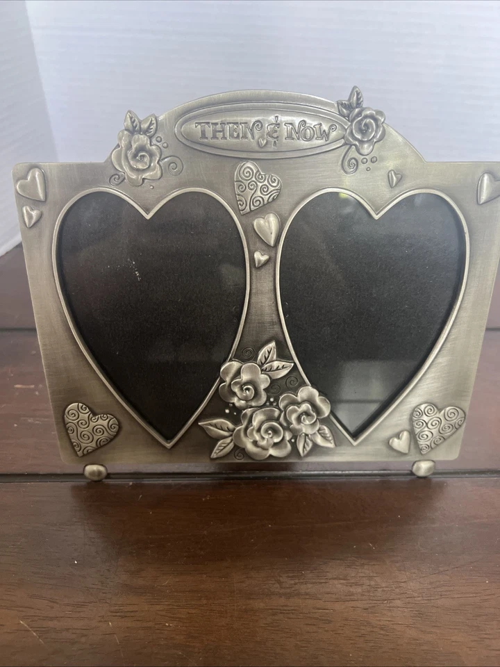 2006 FETCO Pewter Finish Celebration Photo Frame Then & Now 3.5”x5”Hearts - Image 2 of 4