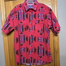 Vtg Wrangler Western Button Up Shirt Cowboy USA Made Aztec Geometric XL