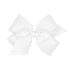 Girls' Medium White Classic Grosgrain Hair Bow with Scalloped Edges Clip