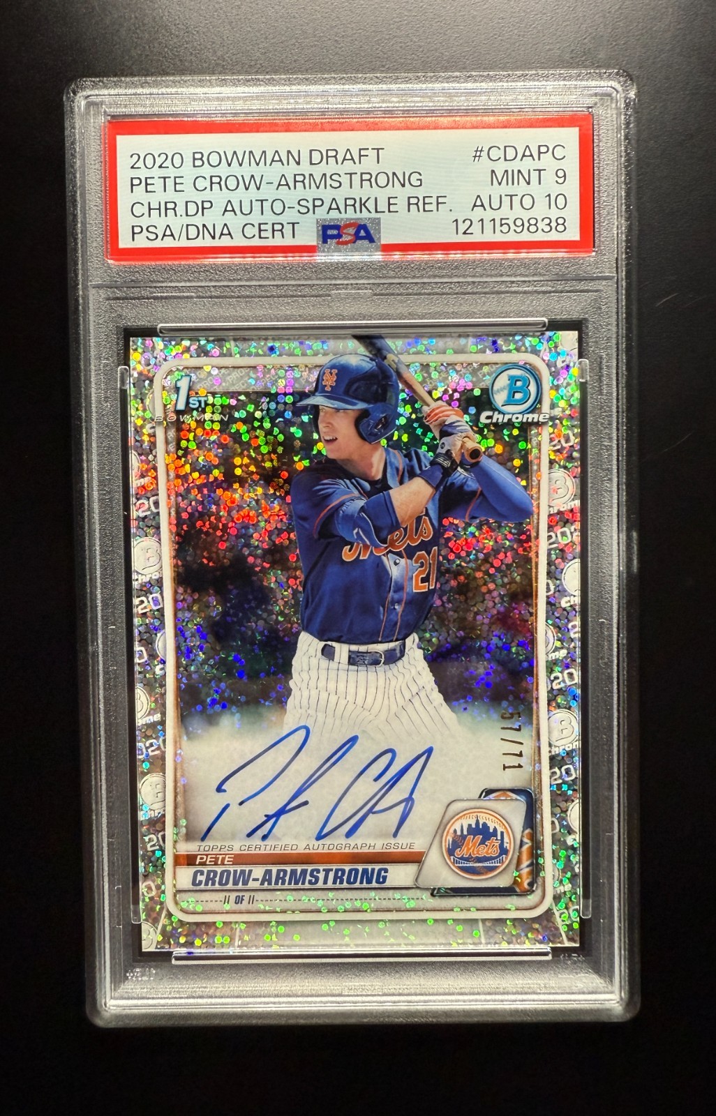 2020 Bowman Chrome Pete Crow-Armstrong Sparkle Refractor Auto /71 PSA AU 10 MT 9