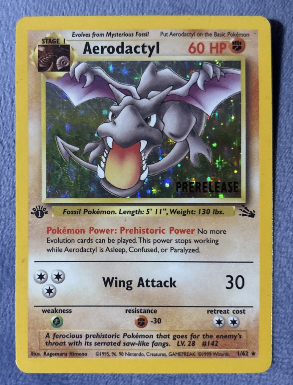 Aerodactyl (Prerelease) 1st Edition Holo Rare Fossil Pokemon Card - WOTC 1999