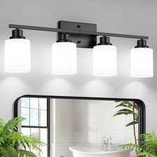 Bathroom Light Fixtures, 4-Light Vanity Light Over Mirror, Matte Black Wall