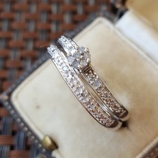 Sterling Silver Diamond Rings, Set Of Two Engagement, Size T Bradford Exchange 