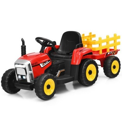 Costway 12V Kinder Aufsitz Traktor mit Anhänger Musik und LED Beleuchtung 1892