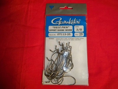 GAMAKATSU OFFSET SHANK WORM HOOKS - SIZE 3/0 - BULK PACK 25 HOOKS !!!
