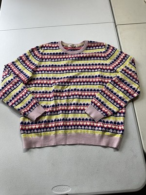 Boden Isabel Women s L Multicolour Fair Isle Heart Cotton Cashmere Blend Sweater