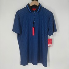 REDVANLY Norvins Polo Shirt Mens Medium Marine Blue Geometric Print R2501 NWT