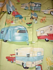 Michael Miller Camping Retro Campers Trailers Green Cotton Fabric D375.25 1yd
