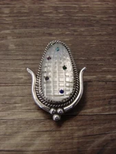 Zuni Sterling Silver Mother of Pearl Corn Maize Clip Pendant Pin - Bowekaty