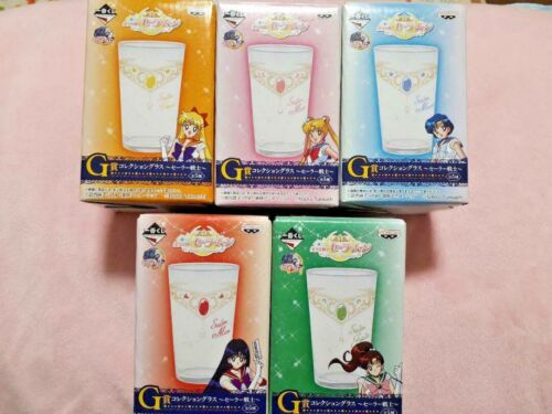 Sailor Moon Glass Cup Complete All 5 Set Ichiban Kuji Pretty Treasures Japan New - Picture 1 of 12
