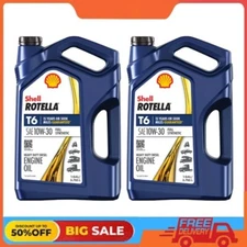 2 PACK Shell Rotella T6 Full Synthetic 10W-30 Diesel Engine Oil, 1 Gallon