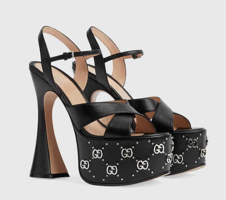 Sandales plates Gucci Janaya noires à talons G clous 40,5/US 10,5 neuves dans leur boîte