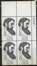 1972 Scott 1446-Sidney Lanier American Poet  8c Plate  Block of 4 MNH OG