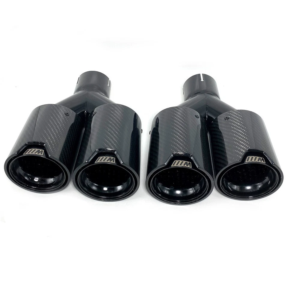 Punta de escape L+R ID:2.5" OD:3.5" M negra SS+Brillante fibra de carbono doble tubo cuádruple Foto 2 de 4
