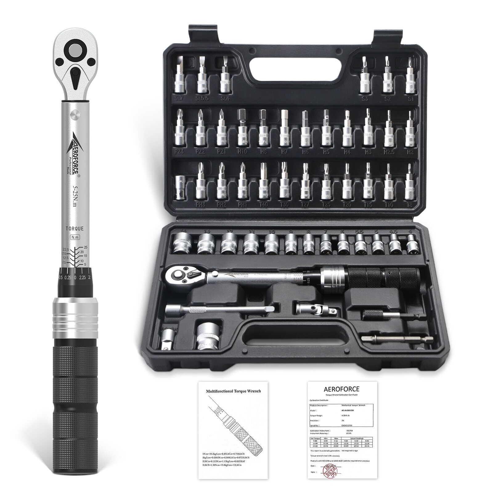 Set Dinamometrica AEROFORCE 1/4" 5-25Nm | 50 Pz Alta Precisione ±3%