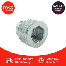 Pack of 50 - M8 x 13mm - Threaded Insert for Wood - With Flange - Hex Drive Fix