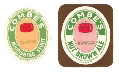 2 Old WATNEY COMBE REID BREWERY Beer Bottle Labels Combe Stout Nut Brown