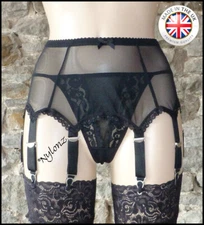 8 Strap Luxury Power Mesh Suspender Belt Black (Garter Belt) NYLONZ  🇬🇧UK Made