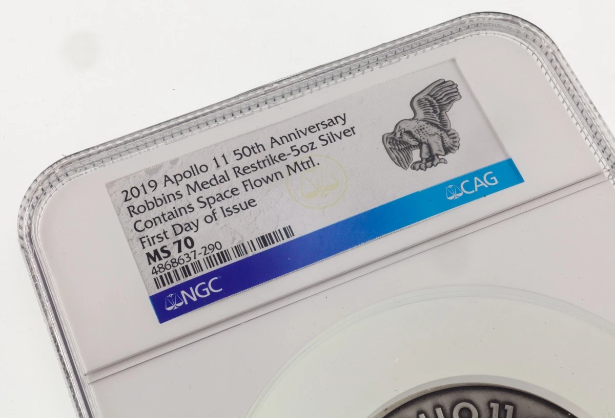 2019 Apolo 11 50th Aniversario Robbins Medalla Con 5 OZ NGC MS70 Fdoi W/ Caja