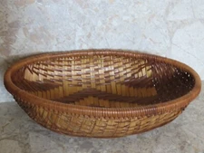 Woven Straw Wicker Oval Chevron Diamond Southwestern Basket MCM Boho Decorative 